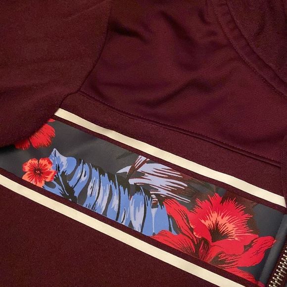 PINK VS Wine Tropical Print Lightweight Zip Up Hoodie - Picture 6 of 8